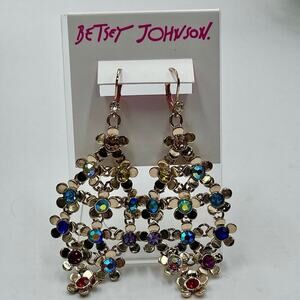 Betsey Johnson Gold Tone Love Fest
Flower & Crystal Chandelier Drop
Earrings New